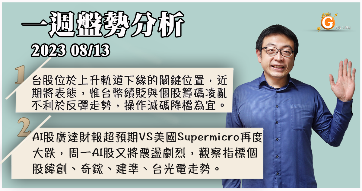 台股位於上升軌道下緣的關鍵位置，惟台幣續貶與個股籌碼凌亂不利於反彈，減碼降檔為宜。AI股廣達財報超預期VS美國Supermicro再度大跌，指標個股緯創、奇鋐、建準、台光電走勢｜盤勢分析｜投資Ｇ觀點